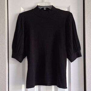 Tahari Black Short Sleeve Puff Sweater Top Size XL